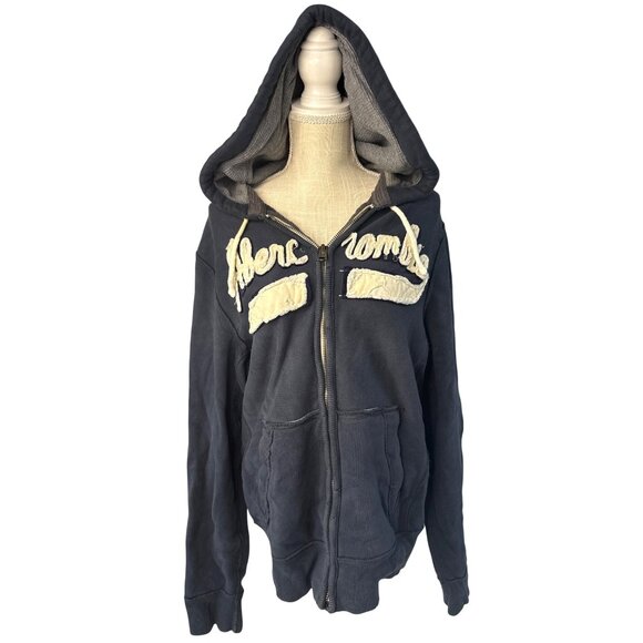 Abercrombie & Fitch Muscle Hoodie Navy Cotton Blend Mens Zip-Up Jacket XL - Picture 1 of 8